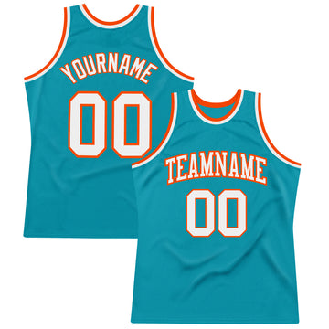 Custom Teal White-Orange Authentic Throwback Basketball Jersey