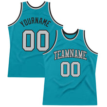 Load image into Gallery viewer, Custom Teal Gray-Black Authentic Throwback Basketball Jersey
