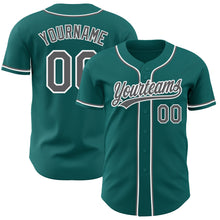Load image into Gallery viewer, Custom Teal Steel Gray-White Authentic Baseball Jersey
