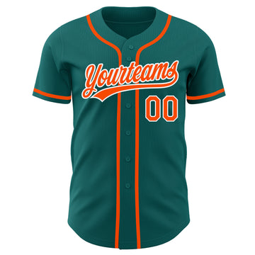 Custom Teal Orange-White Authentic Baseball Jersey