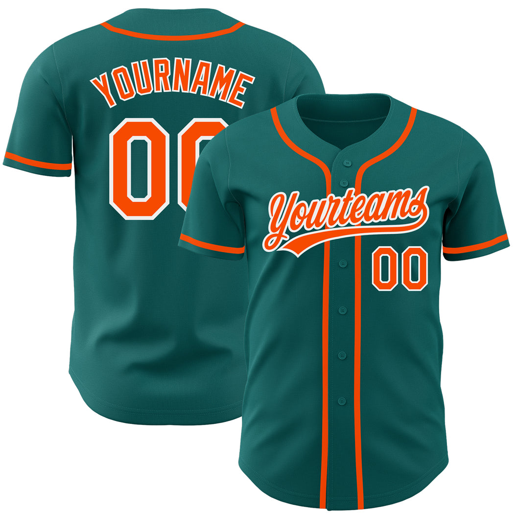 Custom Teal Orange-White Authentic Baseball Jersey