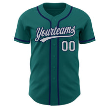 Load image into Gallery viewer, Custom Teal Gray-Navy Authentic Baseball Jersey
