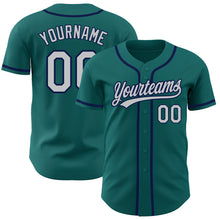 Load image into Gallery viewer, Custom Teal Gray-Navy Authentic Baseball Jersey
