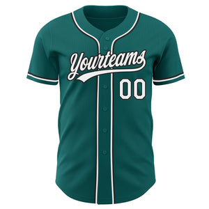 Custom Teal White-Black Authentic Baseball Jersey