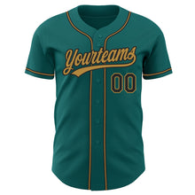 Load image into Gallery viewer, Custom Teal Black-Old Gold Authentic Baseball Jersey
