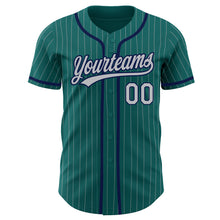Load image into Gallery viewer, Custom Teal Gray Pinstripe Gray-Navy Authentic Baseball Jersey
