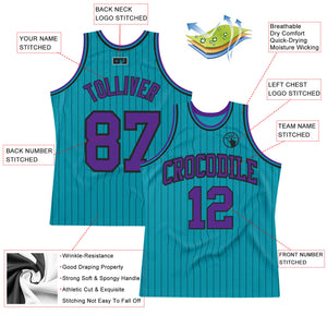 Custom Teal Black Pinstripe Purple Authentic Basketball Jersey