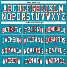 Load image into Gallery viewer, Custom Teal White Pinstripe White-Red Authentic Basketball Jersey
