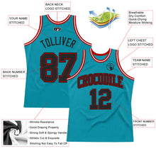 Load image into Gallery viewer, Custom Teal Black-Red Authentic Throwback Basketball Jersey
