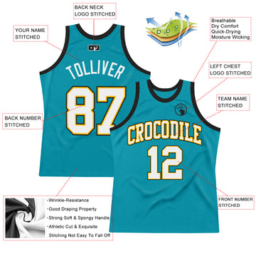 Custom Teal White Gold-Black Authentic Throwback Basketball Jersey