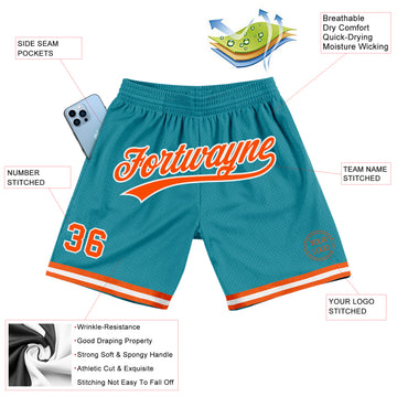 Custom Teal Orange-White Authentic Throwback Basketball Shorts