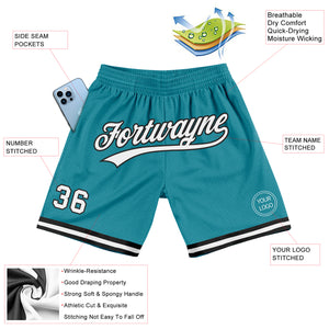 Custom Teal White-Black Authentic Throwback Basketball Shorts