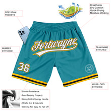 Load image into Gallery viewer, Custom Teal White Black-Gold Authentic Throwback Basketball Shorts
