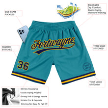Load image into Gallery viewer, Custom Teal Navy-Gold Authentic Throwback Basketball Shorts
