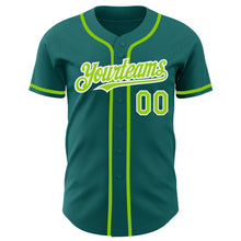 Load image into Gallery viewer, Custom Teal Neon Green-White Authentic Baseball Jersey
