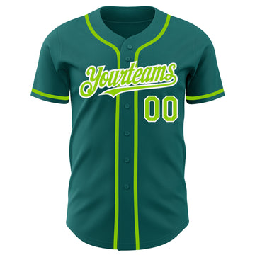 Custom Teal Neon Green-White Authentic Baseball Jersey