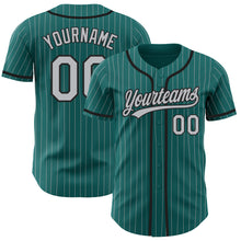 Load image into Gallery viewer, Custom Teal Gray Pinstripe Black Authentic Baseball Jersey
