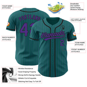 Custom Teal Purple Pinstripe Black Authentic Baseball Jersey