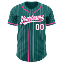 Load image into Gallery viewer, Custom Teal White Pinstripe Pink Authentic Baseball Jersey
