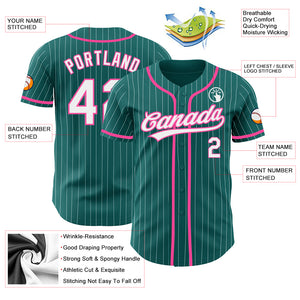 Custom Teal White Pinstripe Pink Authentic Baseball Jersey