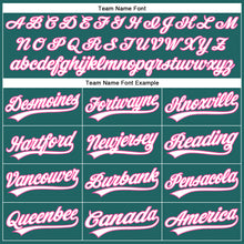 Load image into Gallery viewer, Custom Teal White Pinstripe Pink Authentic Baseball Jersey
