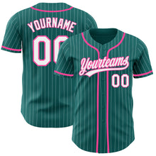 Load image into Gallery viewer, Custom Teal White Pinstripe Pink Authentic Baseball Jersey
