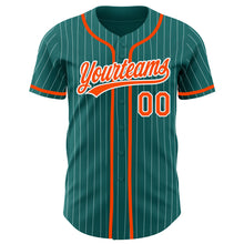 Load image into Gallery viewer, Custom Teal White Pinstripe Orange Authentic Baseball Jersey
