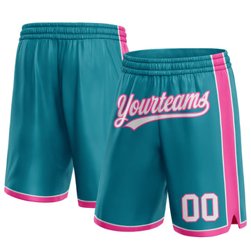 Custom Teal White-Pink Authentic Basketball Shorts