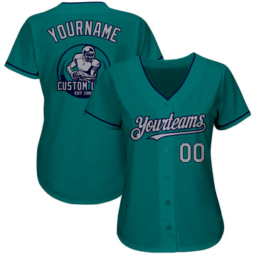 Custom Teal Gray-Navy Authentic Baseball Jersey