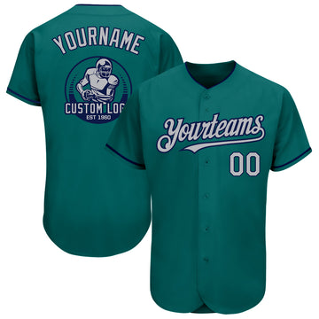 Custom Teal Gray-Navy Authentic Baseball Jersey