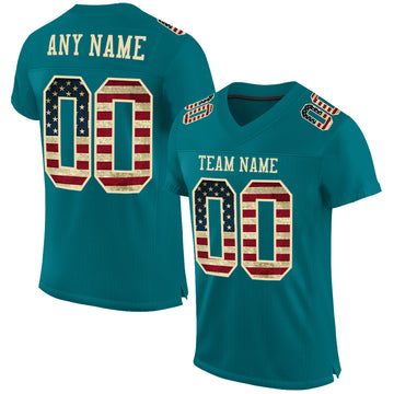 Custom Teal Vintage USA Flag-City Cream Mesh Authentic Football Jersey