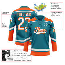 Load image into Gallery viewer, Custom Teal White-Orange Hockey Lace Neck Jersey
