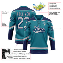Load image into Gallery viewer, Custom Teal Gray-Navy Hockey Lace Neck Jersey
