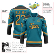 Load image into Gallery viewer, Custom Teal Old Gold-Black Hockey Lace Neck Jersey
