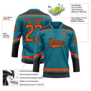 Custom Teal Orange-Black Hockey Lace Neck Jersey