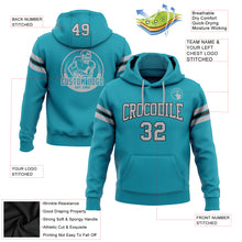 Load image into Gallery viewer, Custom Stitched Teal Gray-Black Football Pullover Sweatshirt Hoodie
