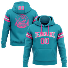 Load image into Gallery viewer, Custom Stitched Teal Pink-White Football Pullover Sweatshirt Hoodie
