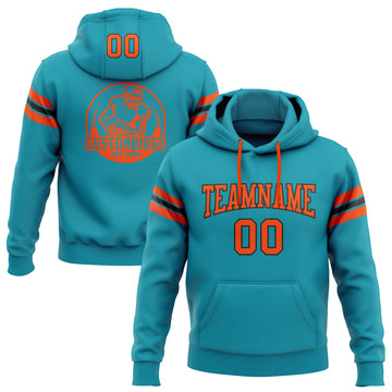 Custom Stitched Teal Orange-Black Football Pullover Sweatshirt Hoodie