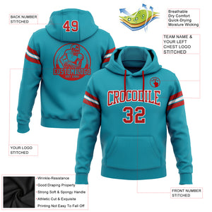 Custom Stitched Teal Red-White Football Pullover Sweatshirt Hoodie