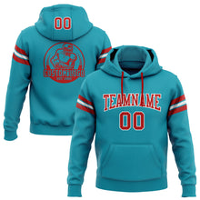 Load image into Gallery viewer, Custom Stitched Teal Red-White Football Pullover Sweatshirt Hoodie

