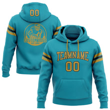 Load image into Gallery viewer, Custom Stitched Teal Old Gold-Black Football Pullover Sweatshirt Hoodie
