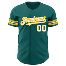 Load image into Gallery viewer, Custom Teal White-Gold Authentic Baseball Jersey
