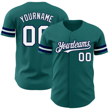 Custom Teal White-Navy Authentic Baseball Jersey