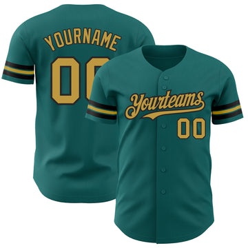 Custom Teal Old Gold-Black Authentic Baseball Jersey