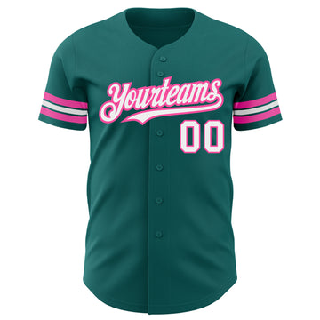 Custom Teal White-Pink Authentic Baseball Jersey