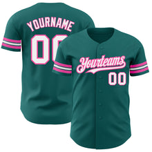 Load image into Gallery viewer, Custom Teal White-Pink Authentic Baseball Jersey
