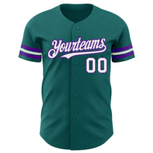 Load image into Gallery viewer, Custom Teal White-Purple Authentic Baseball Jersey
