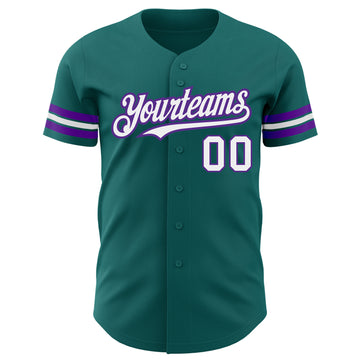 Custom Teal White-Purple Authentic Baseball Jersey