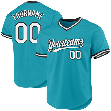 Custom Teal White-Black Authentic Throwback Baseball Jersey