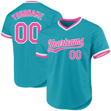 Load image into Gallery viewer, Custom Teal Pink-White Authentic Throwback Baseball Jersey
